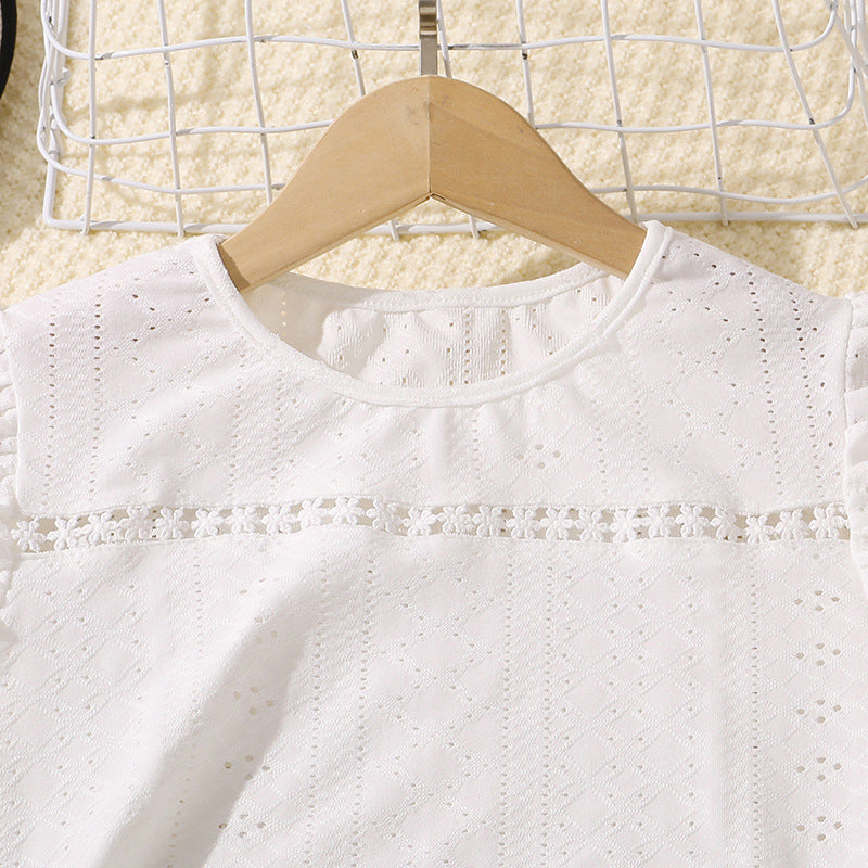 Girls Self Design Round Neck Top With Trouser