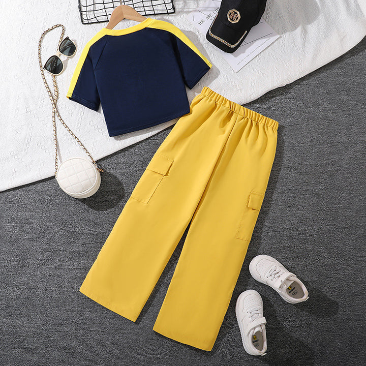 Girls Printed Round Neck Top With Trouser