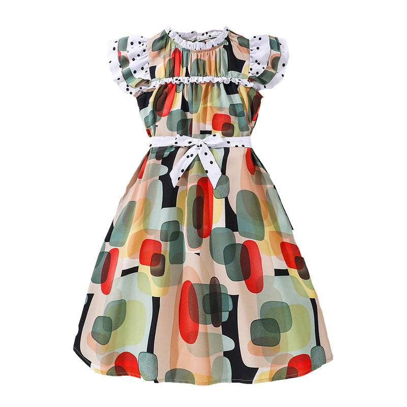 Girls Printed Cotton A-Line Midi Dress