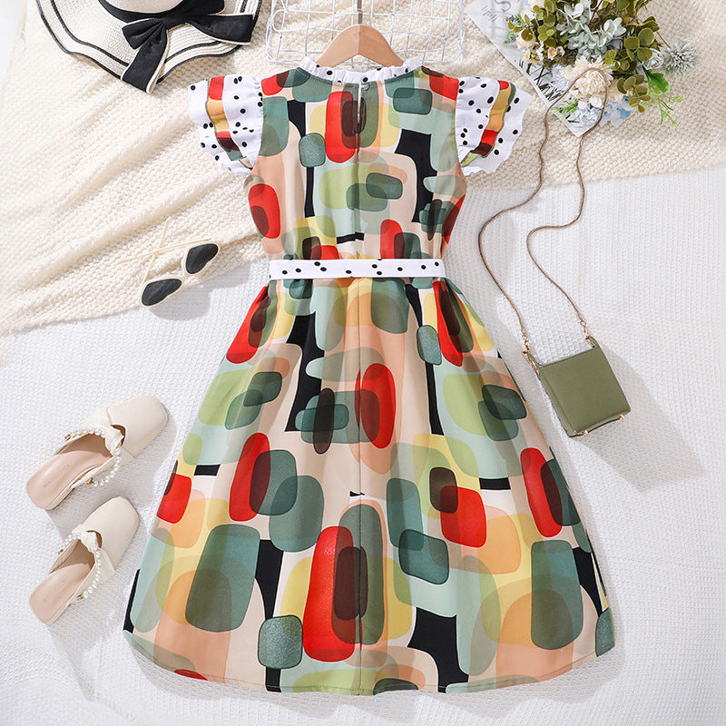Girls Printed Cotton A-Line Midi Dress