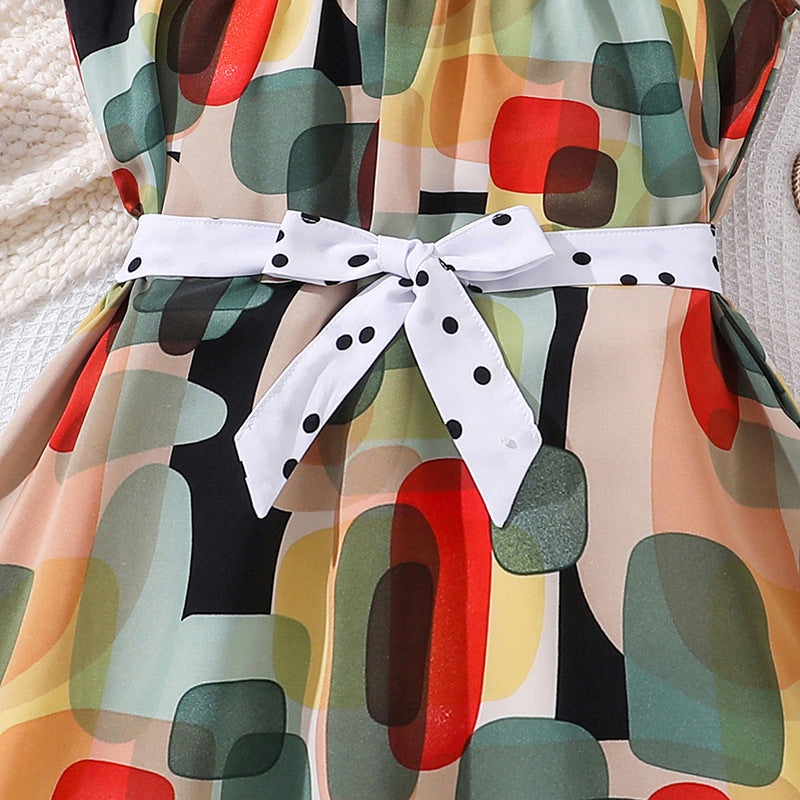 Girls Printed Cotton A-Line Midi Dress