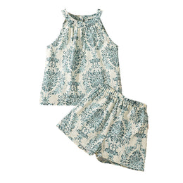 Girls Printed Round Neck Top With Shorts