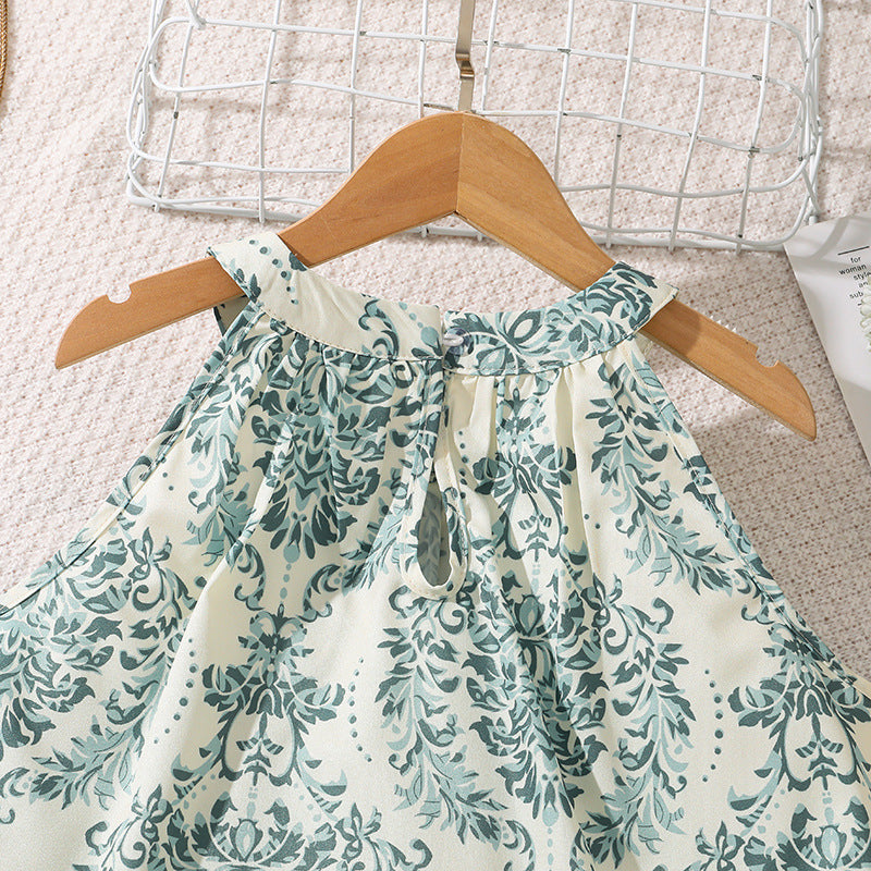 Girls Printed Round Neck Top With Shorts