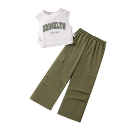 Girls Printed Sleeveless T-shirt With Trouser