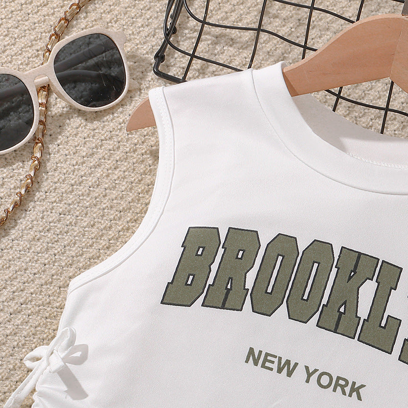 Girls Printed Sleeveless T-shirt With Trouser