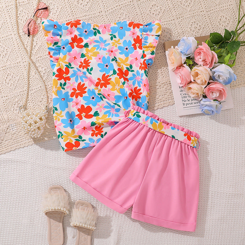 Girls Floral Printed Top with Shorts