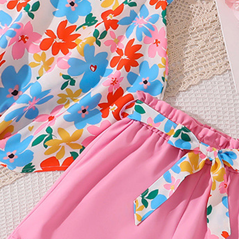 Girls Floral Printed Top with Shorts