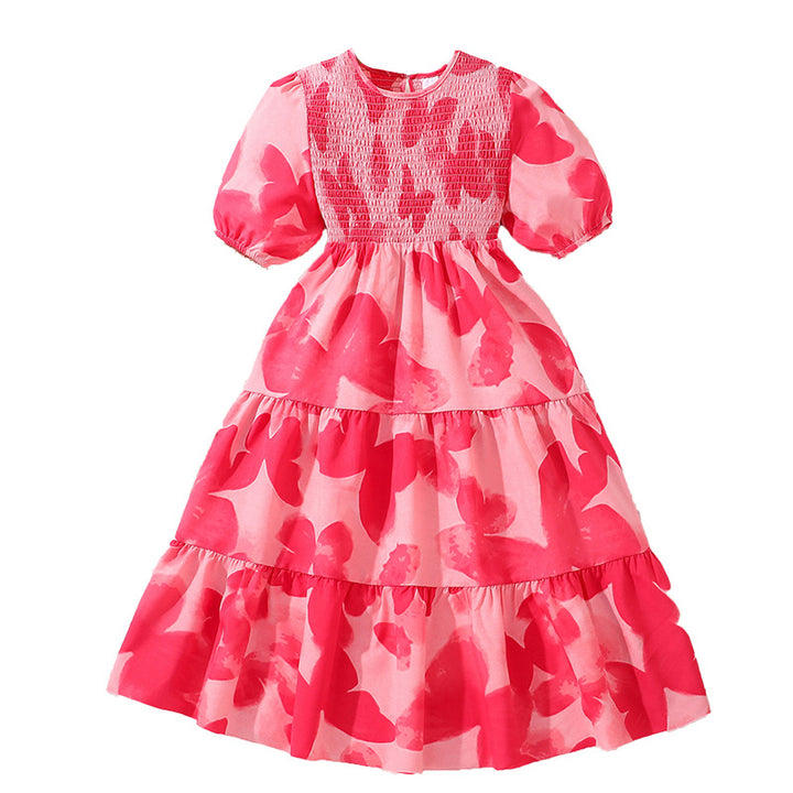 Girls Floral Printed Smocked Fit and Flare Dress