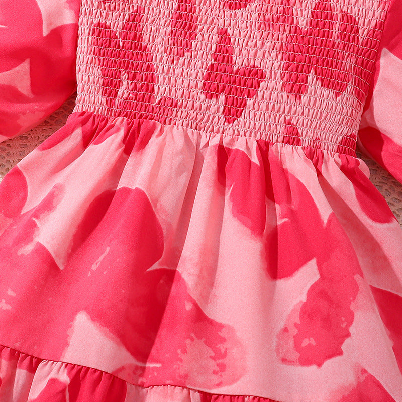 Girls Floral Printed Smocked Fit and Flare Dress