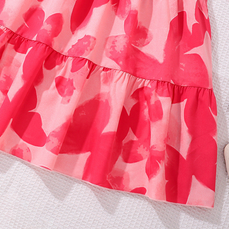 Girls Floral Printed Smocked Fit and Flare Dress