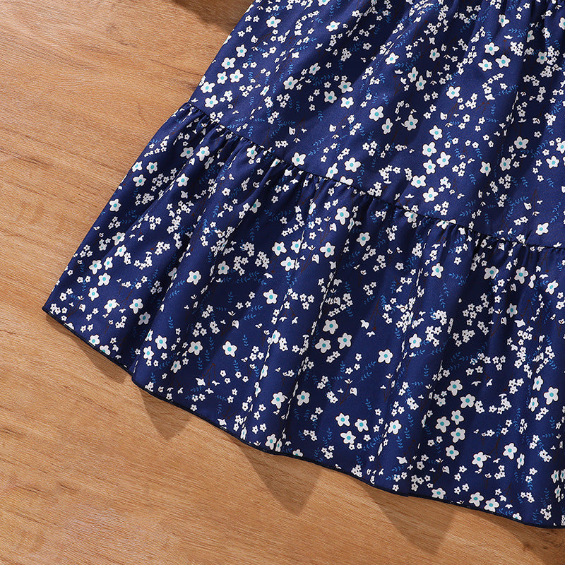 Girls Floral Printed Puff Sleeves Fit & Flare Midi Dress