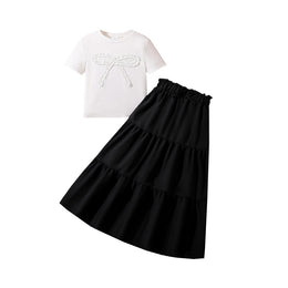 Girls Short Sleeves Top With Skirt