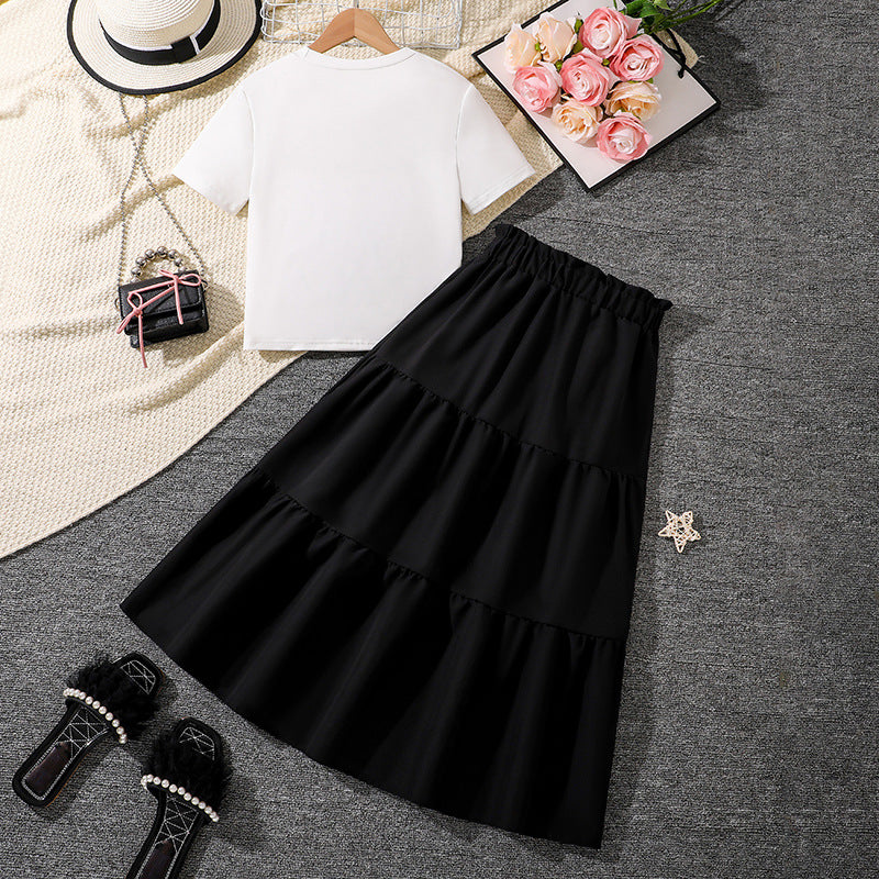 Girls Short Sleeves Top With Skirt