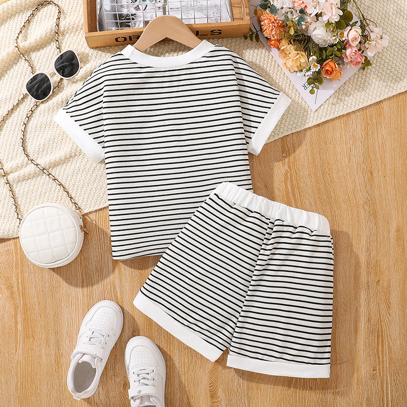 Girls Striped T-Shirt With Shorts