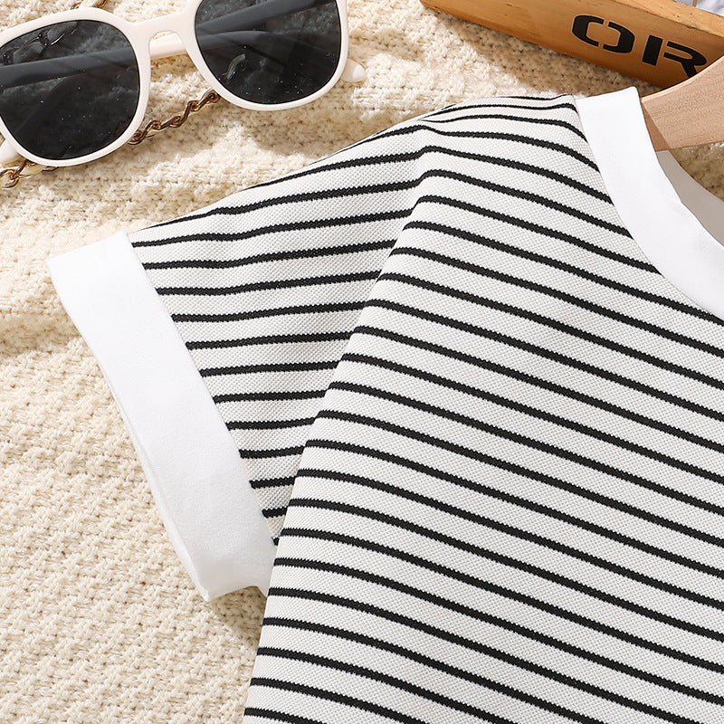 Girls Striped T-Shirt With Shorts