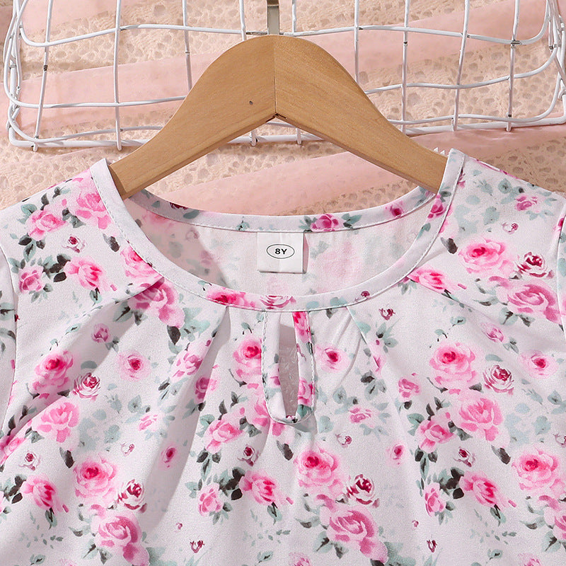 Girls Printed Round Neck Top With Shorts