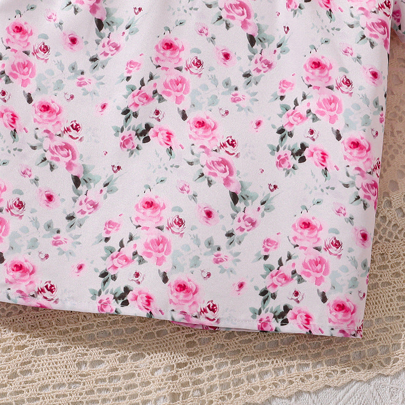 Girls Printed Round Neck Top With Shorts