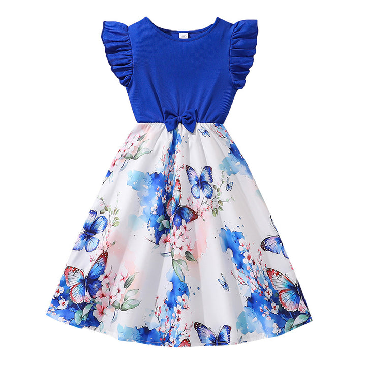 Girls Floral Printed Colourblocked Fit - Flare Midi Dress