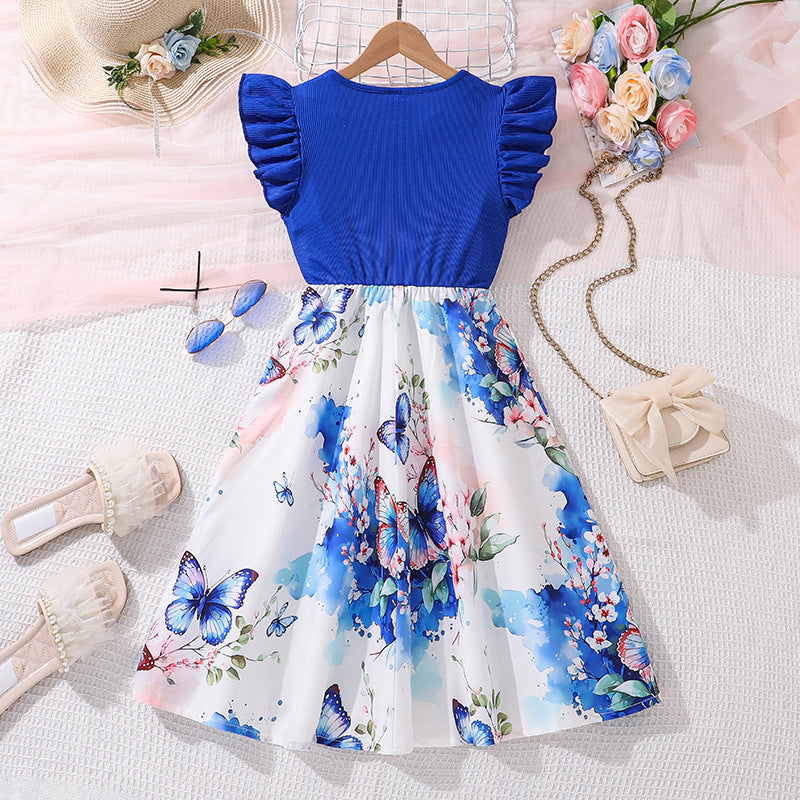 Girls Floral Printed Colourblocked Fit - Flare Midi Dress