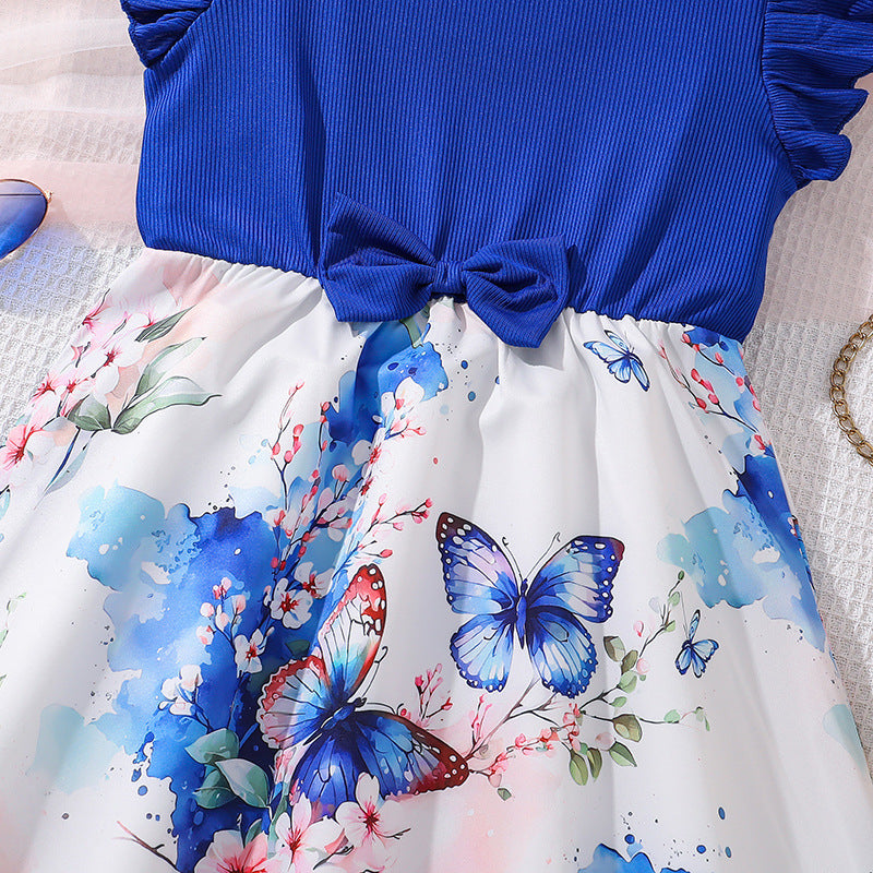 Girls Floral Printed Colourblocked Fit - Flare Midi Dress