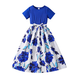 Girls Floral Printed Fit & Flare Midi Dress