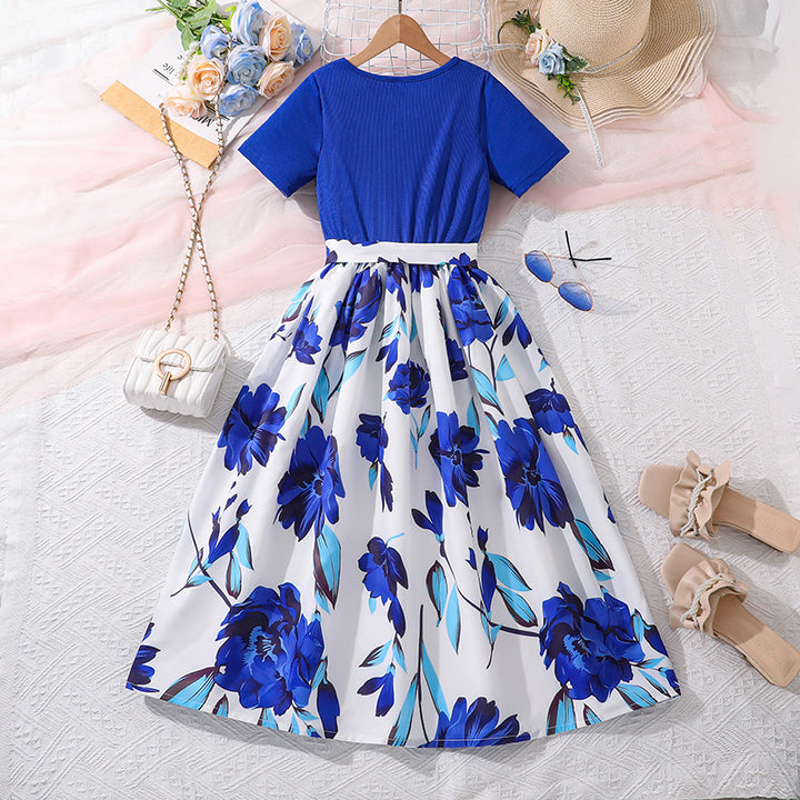 Girls Floral Printed Fit & Flare Midi Dress