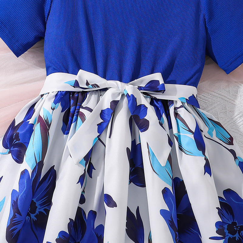Girls Floral Printed Fit & Flare Midi Dress