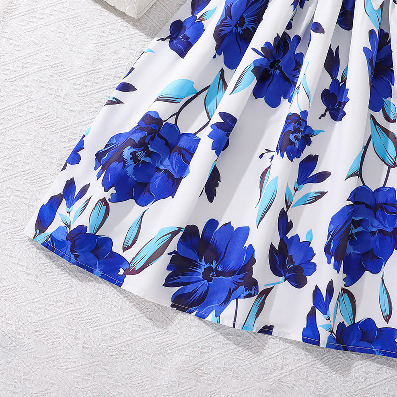 Girls Floral Printed Fit & Flare Midi Dress