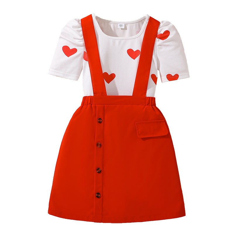 Girls Printed Round Neck Top With Skirt