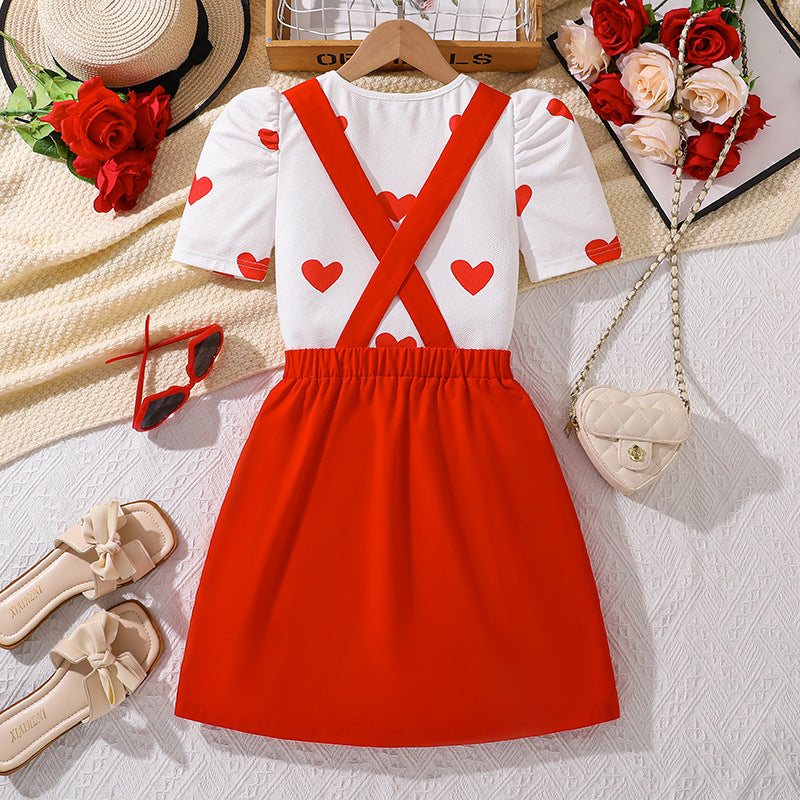 Girls Printed Round Neck Top With Skirt