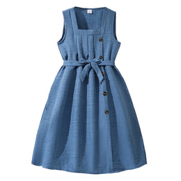 Girls Solid Tie-Ups A-Line Midi Dress