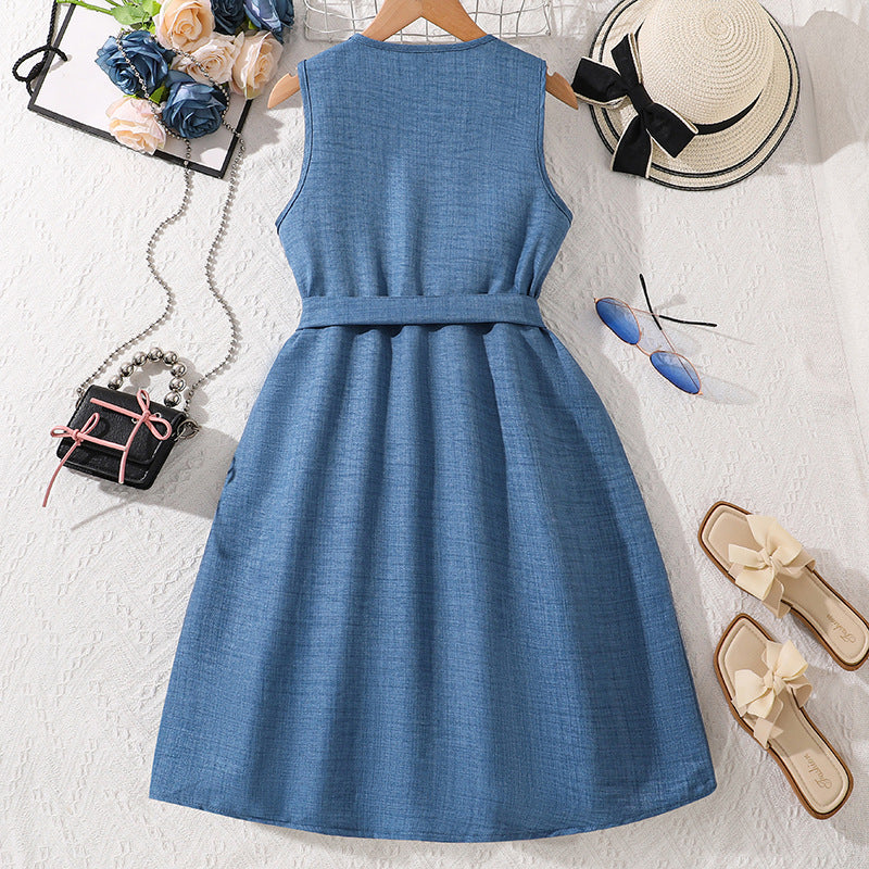Girls Solid Tie-Ups A-Line Midi Dress