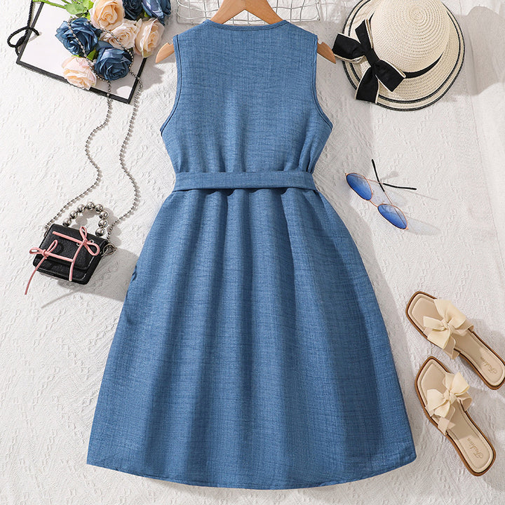 Girls Solid Tie-Ups A-Line Midi Dress