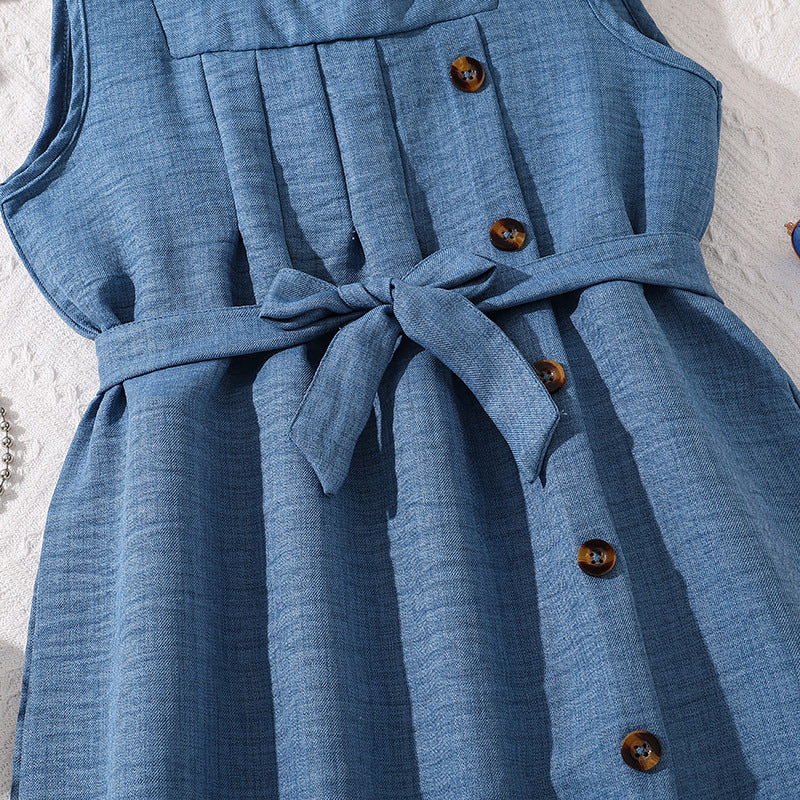 Girls Solid Tie-Ups A-Line Midi Dress