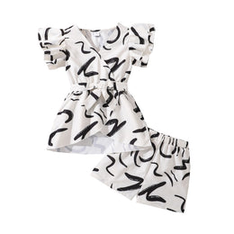 Girls Printed V-Neck Top with Shorts