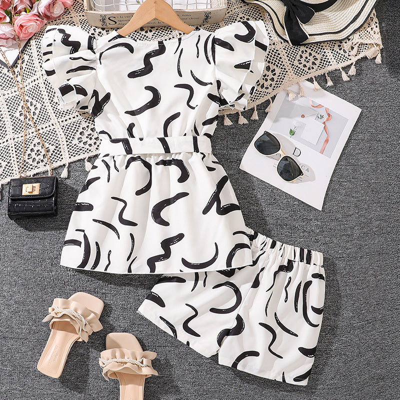 Girls Printed V-Neck Top with Shorts