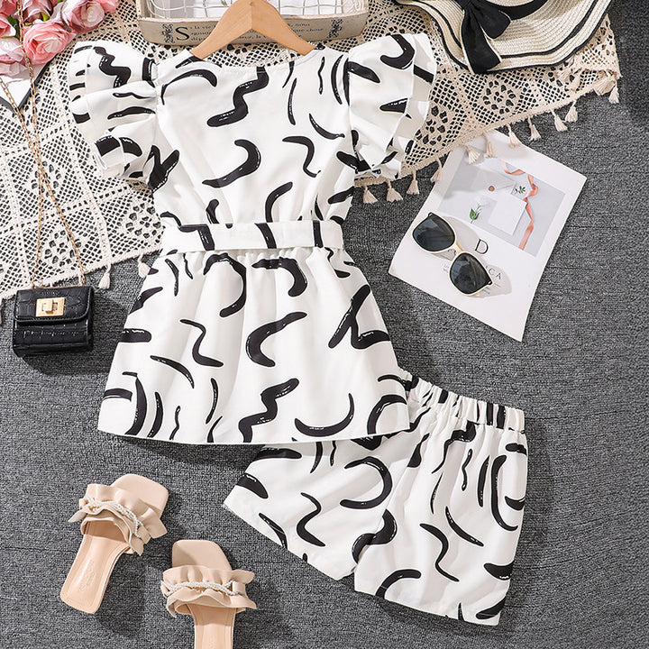 Girls Printed V-Neck Top with Shorts