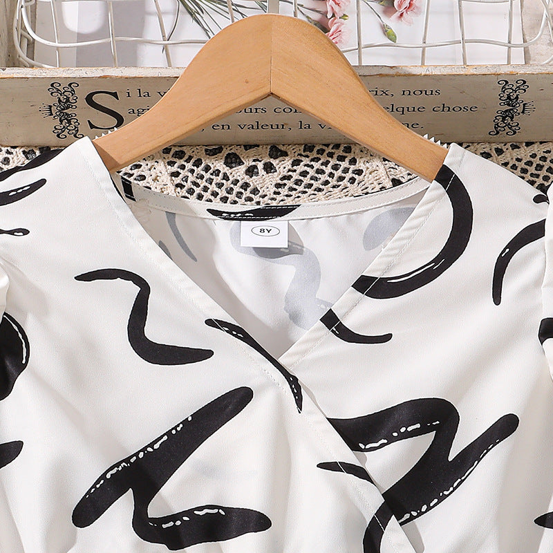 Girls Printed V-Neck Top with Shorts
