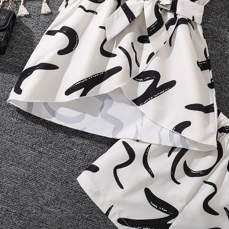 Girls Printed V-Neck Top with Shorts