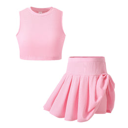 Girls Textured Sleeveless Top with Skirt