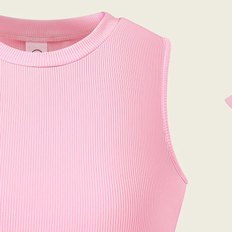 Girls Textured Sleeveless Top with Skirt