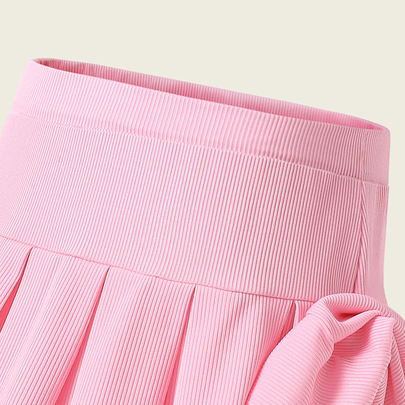 Girls Textured Sleeveless Top with Skirt