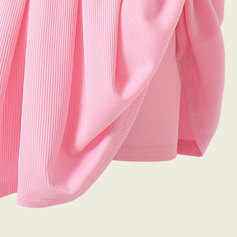 Girls Textured Sleeveless Top with Skirt
