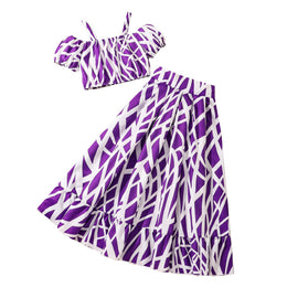 Girls Printed Shoulder Straps Crop Top with Skirt