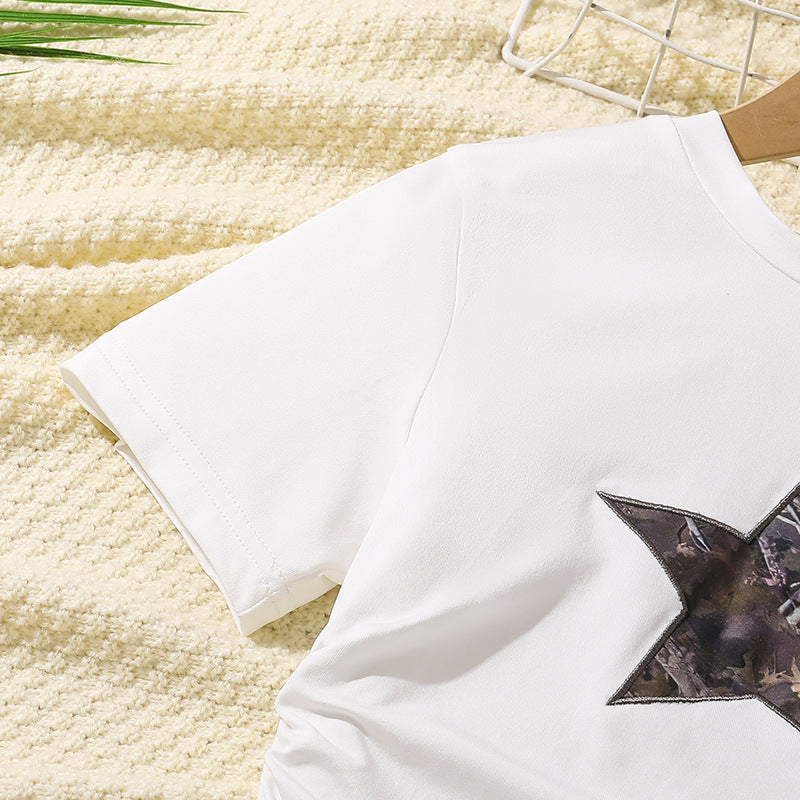 Girls Printed Round Neck Short Sleeves T-shirt With Trousers