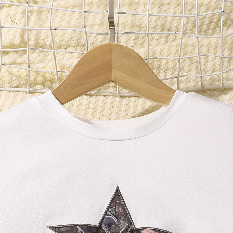 Girls Printed Round Neck Short Sleeves T-shirt With Trousers