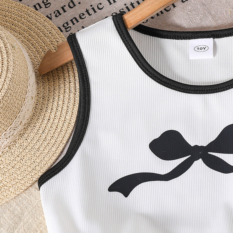 Girls Printed Sleeveless Crop T-shirt with Trousers