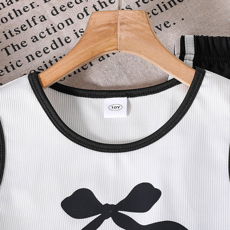 Girls Printed Sleeveless Crop T-shirt with Trousers