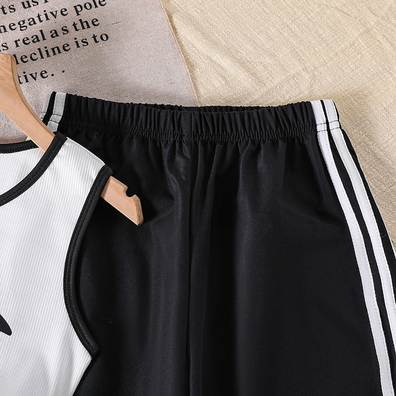 Girls Printed Sleeveless Crop T-shirt with Trousers