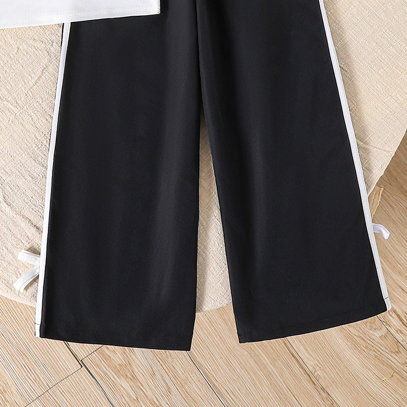Girls Printed Sleeveless Crop T-shirt with Trousers